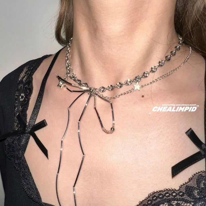 Silk Bow Irregular Clavicle Chain Choker-The Korean Fashion