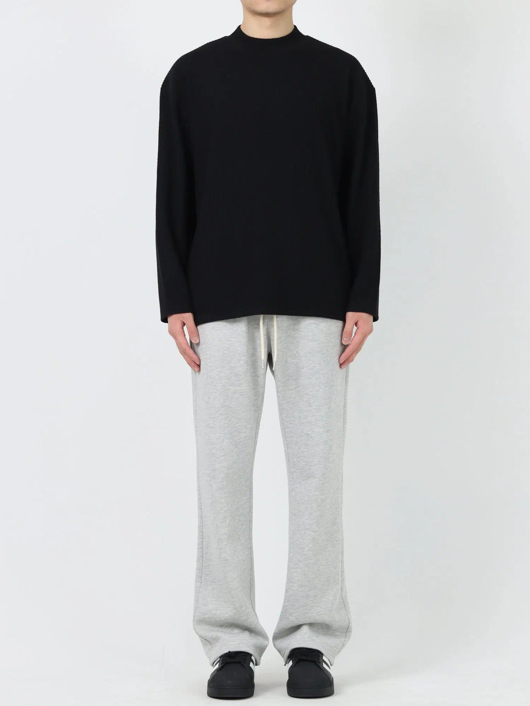 Textured Mid-neck Long-sleeve Pullover-The Korean Fashion