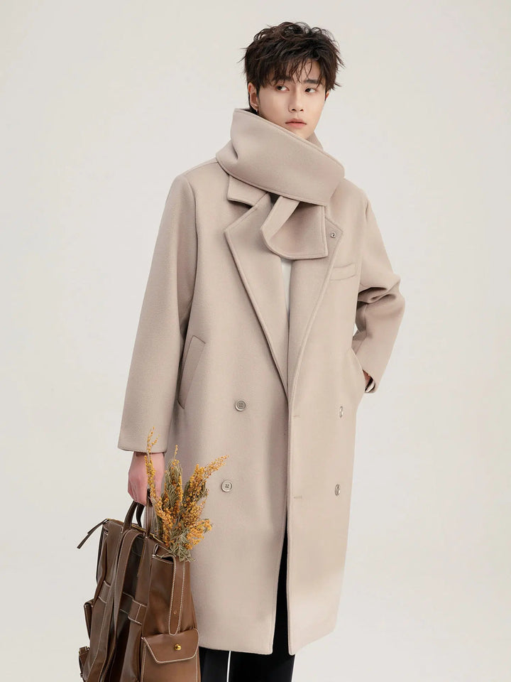 Medium-Length Wool Coat with Scarf-The Korean Fashion