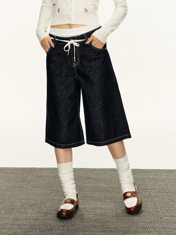 Retro Wide-Leg Mid-Length Denim Pants