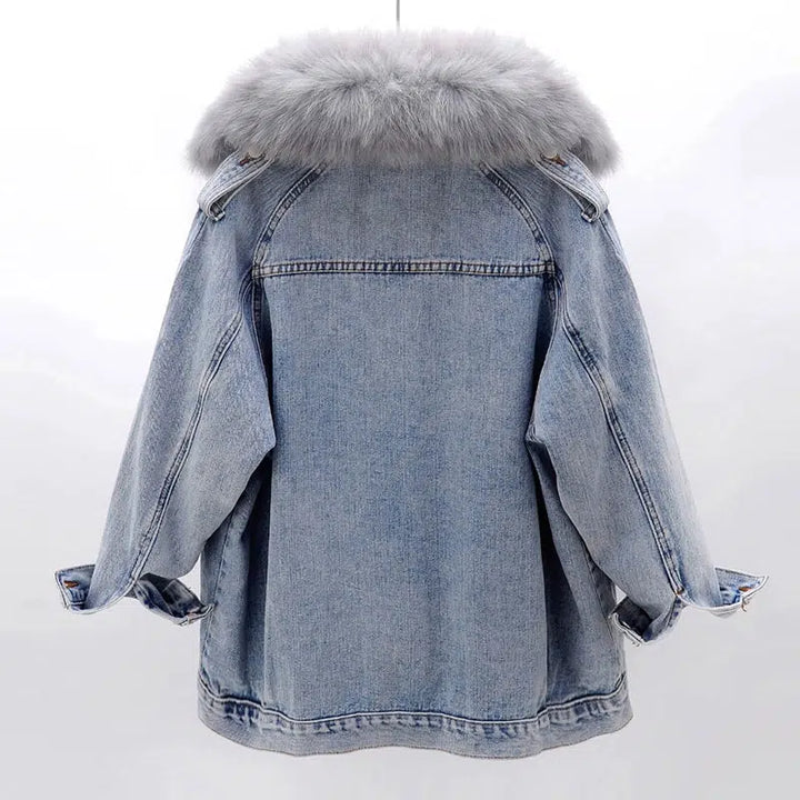 Winter Denim Parka with Removable Fur Liner and Collar-The Korean Fashion