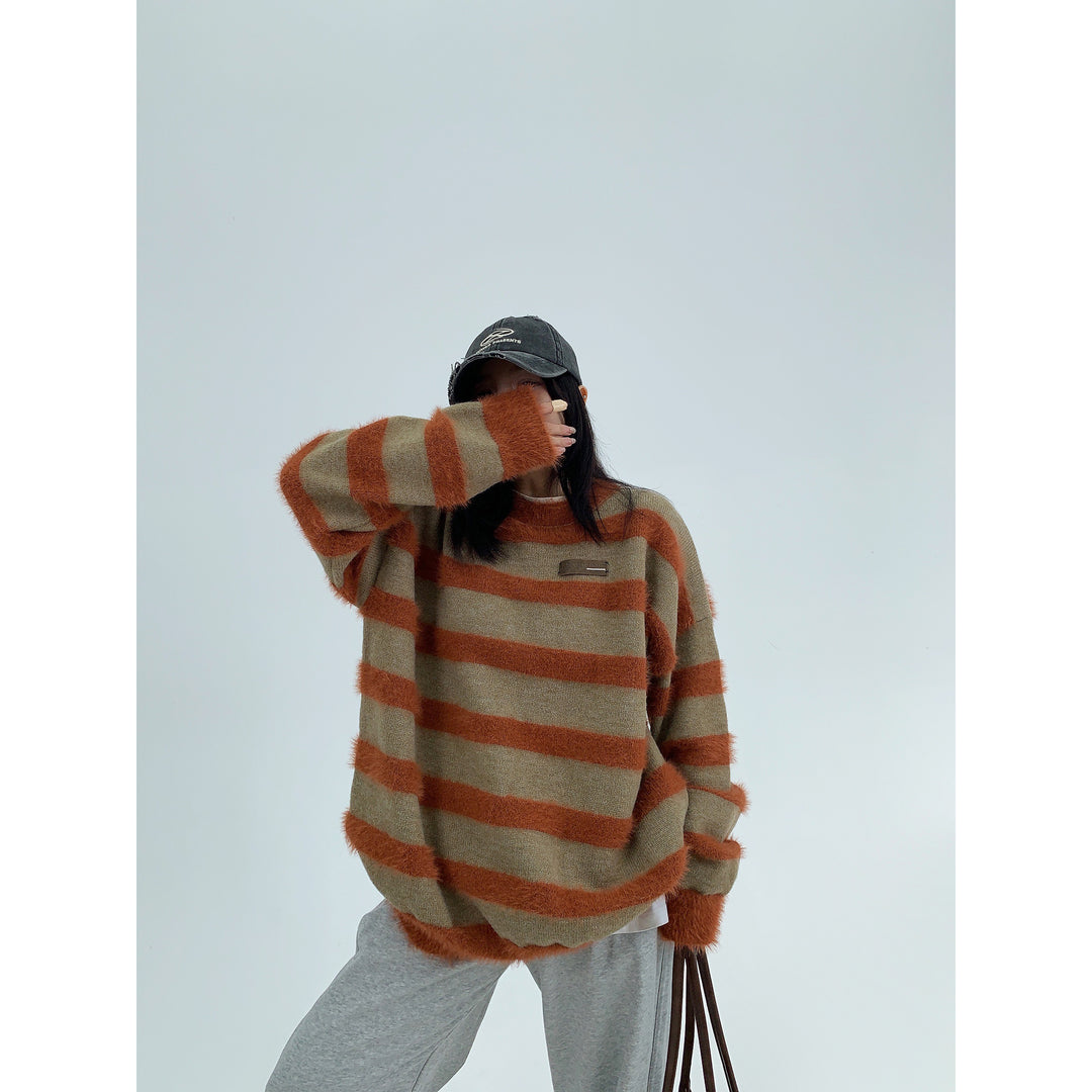 Heavyweight Striped Round Neck Sweater