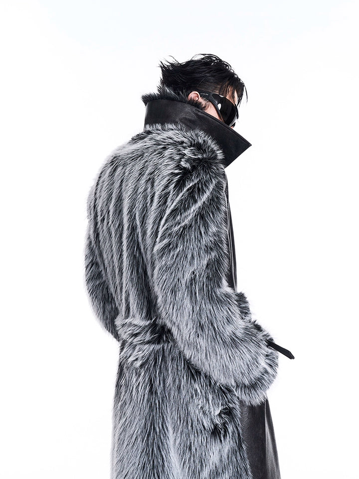 Long Leather Fur-Trimmed Winter Coat