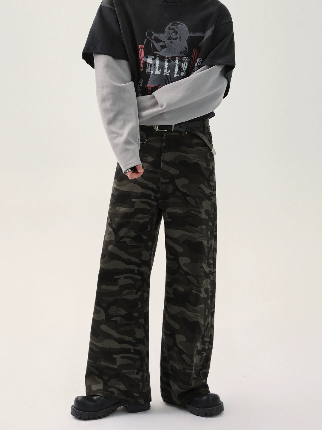 Camouflage Wide-Leg Cargo Pants