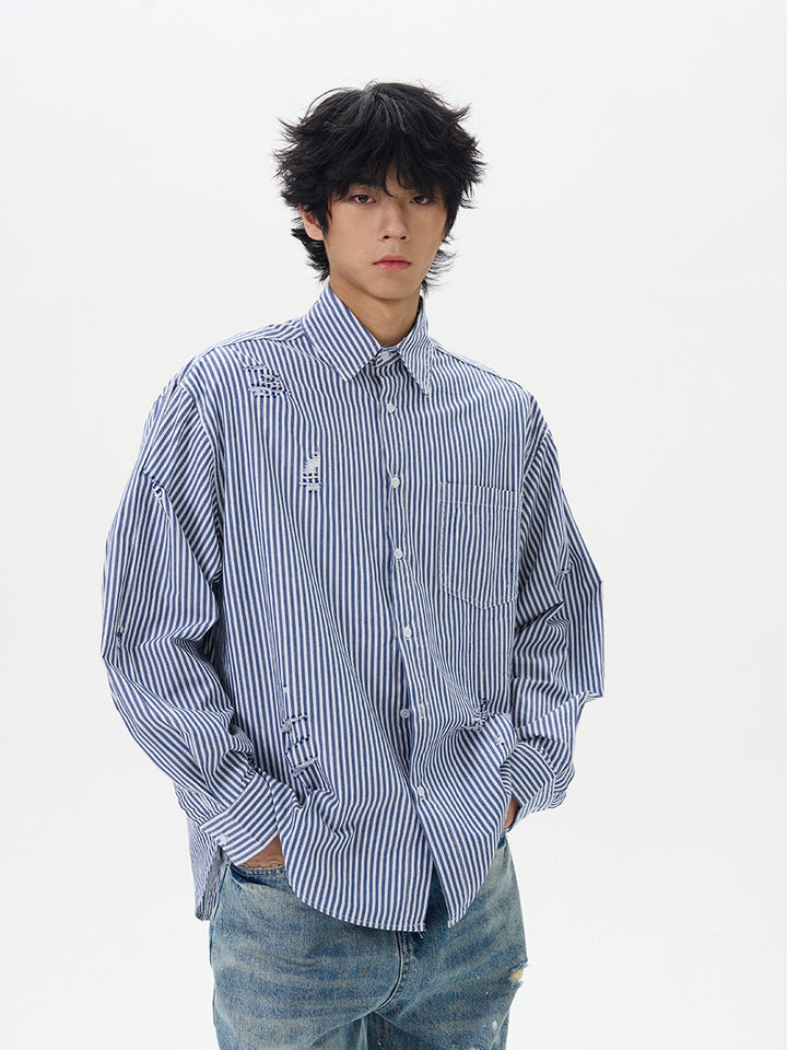 Blue Long-Sleeve Striped Shirt