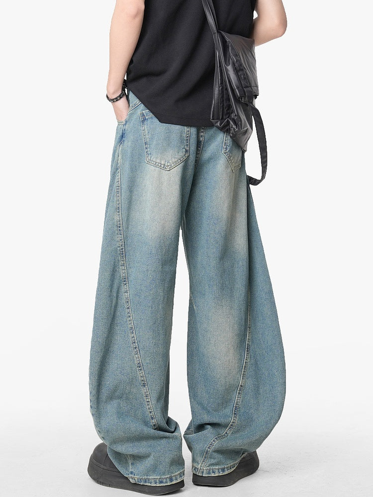 Blue Wide-leg Straight Jeans