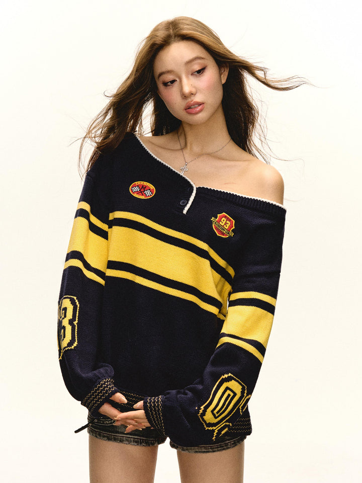 Retro One-Shoulder Knit Sweater