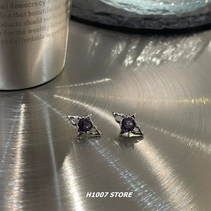 Purple Diamond Stud Earrings