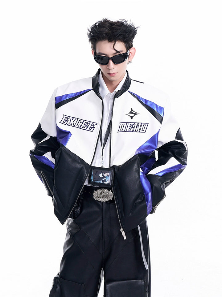 Logo Embroidery Leather Motorcycle Jacket