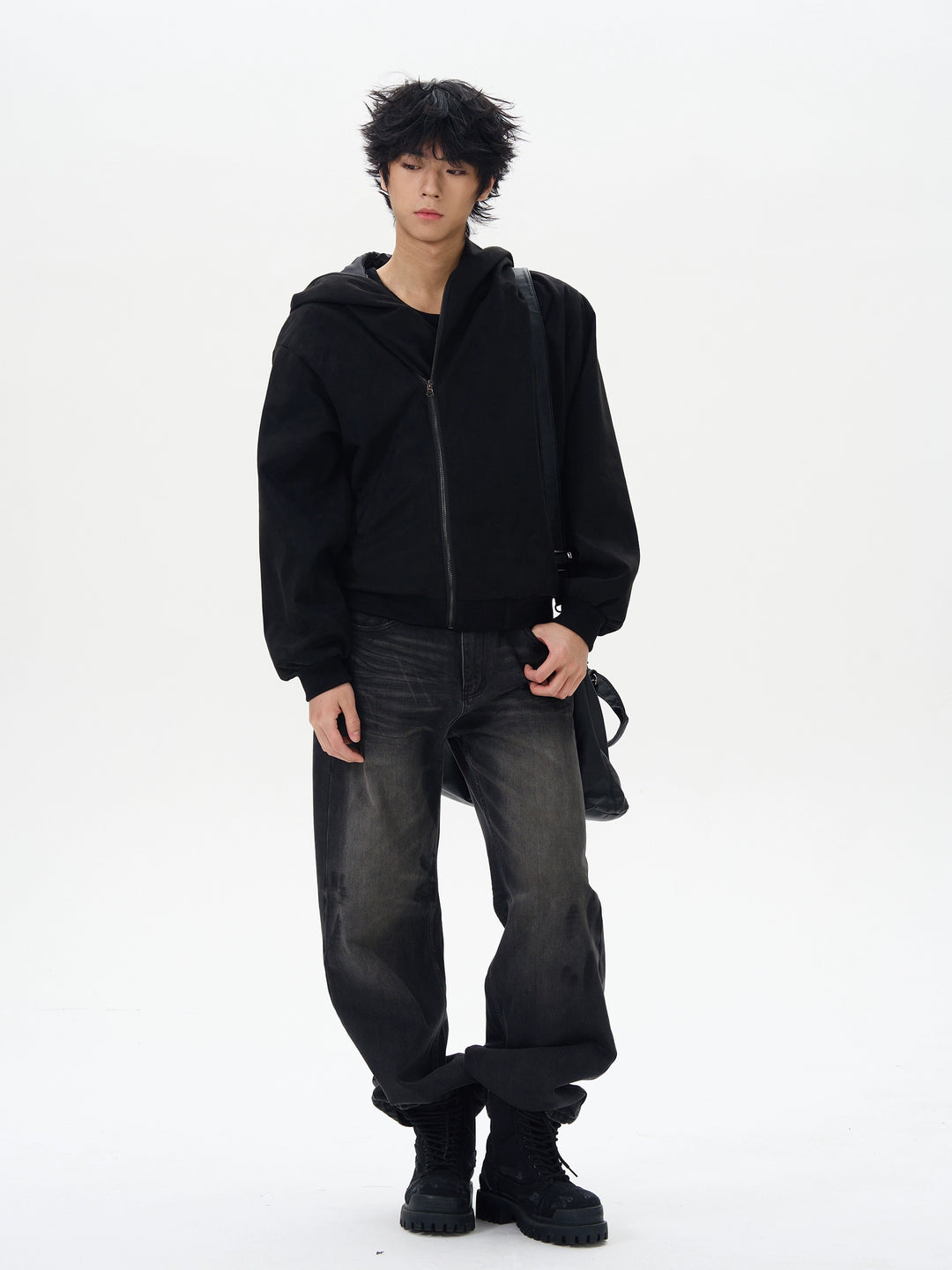 Suede Asymmetric Zip Hoodie Jacket