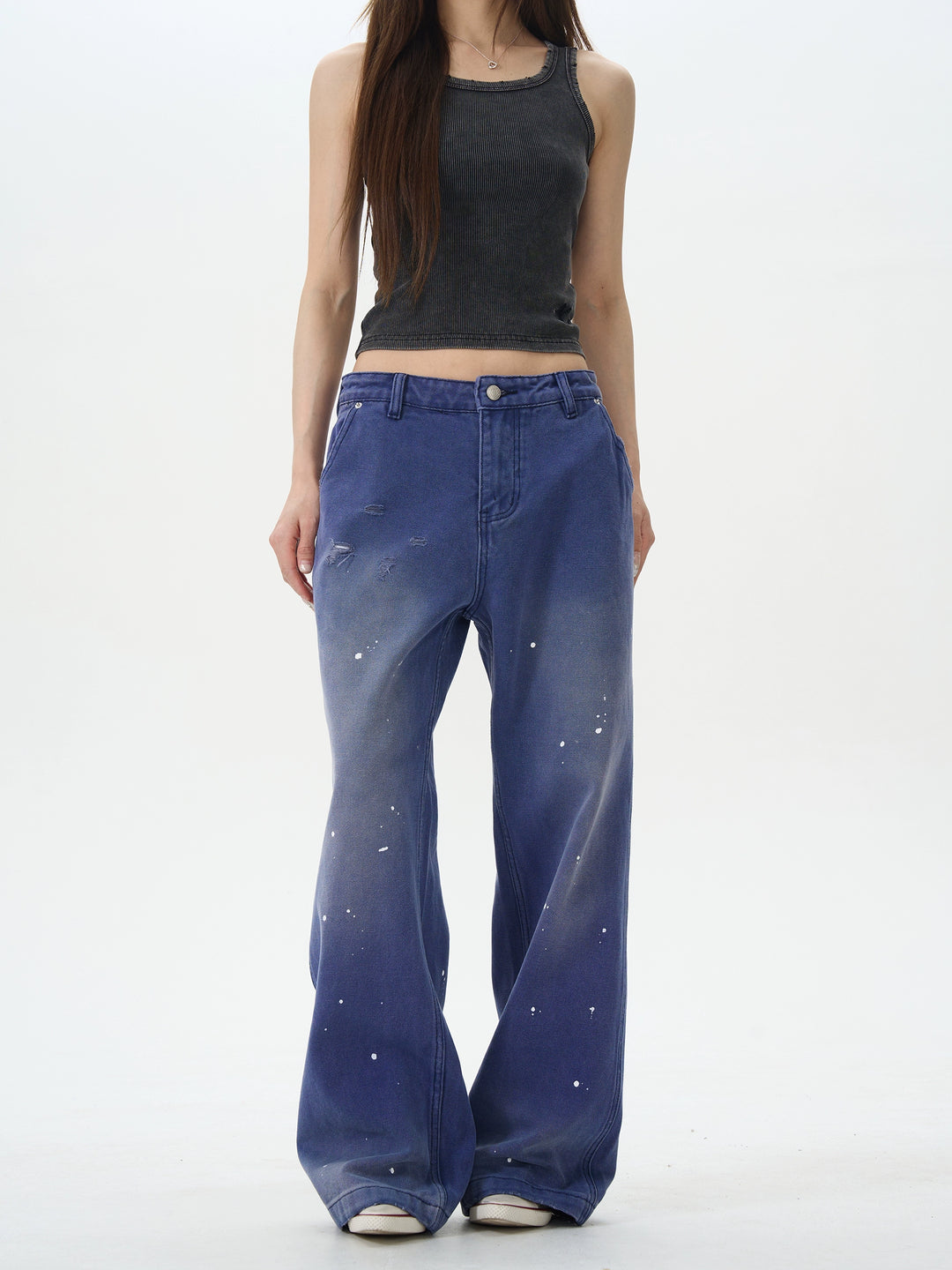 Vintage Ink-Splashed Denim Pants