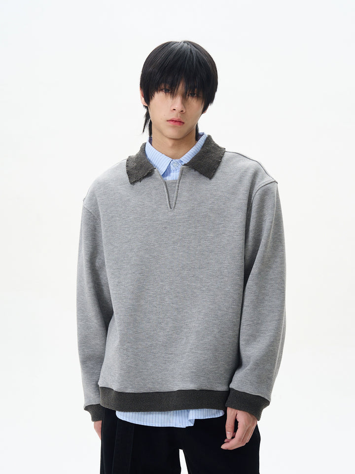 Gray Sweatshirt with Collar Detail