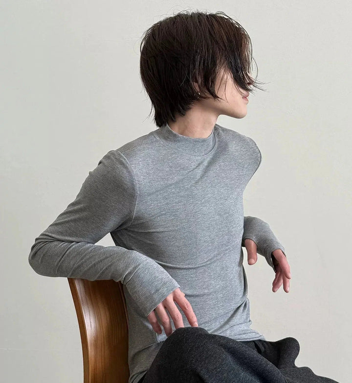 Slim Fit Long Sleeve Pullover with Finger Openings-The Korean Fashion