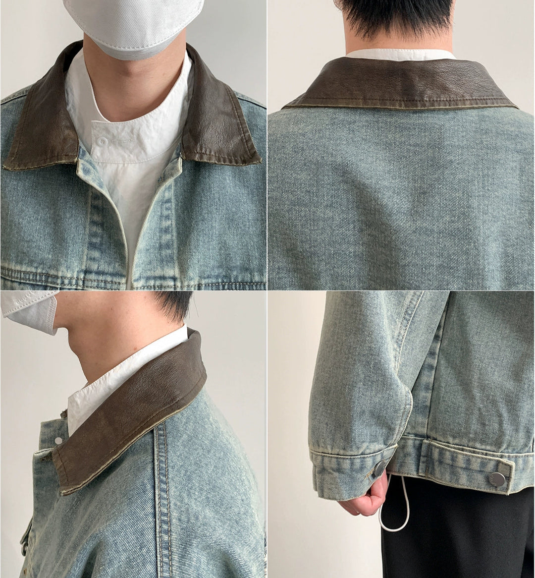 Leather Collar Denim Jacket