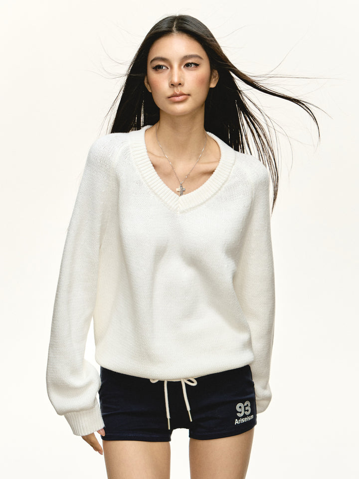 V-Neck Long-Sleeve Loose Knit Sweater