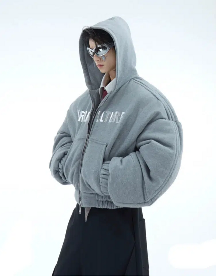 Metallic Text Print Hooded Jacket-The Korean Fashion