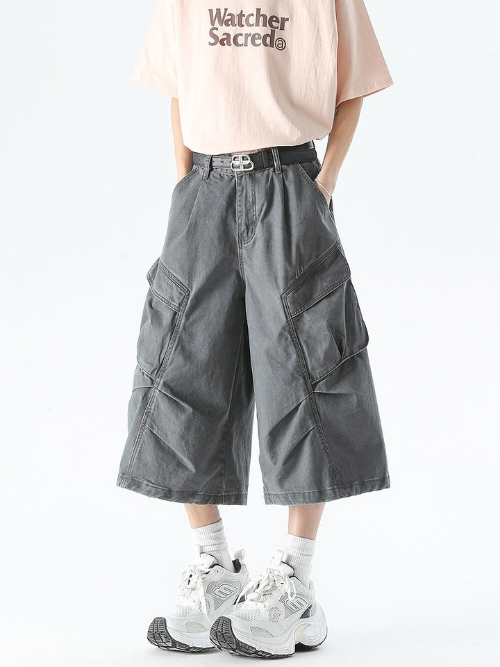 Pleated Cropped Cargo Pants