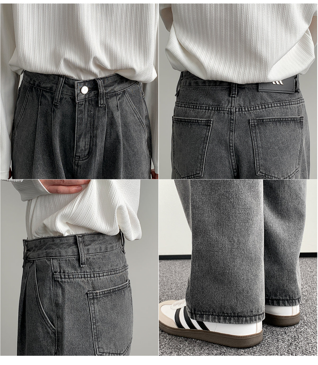 Pleated Wide-Leg Denim Pants