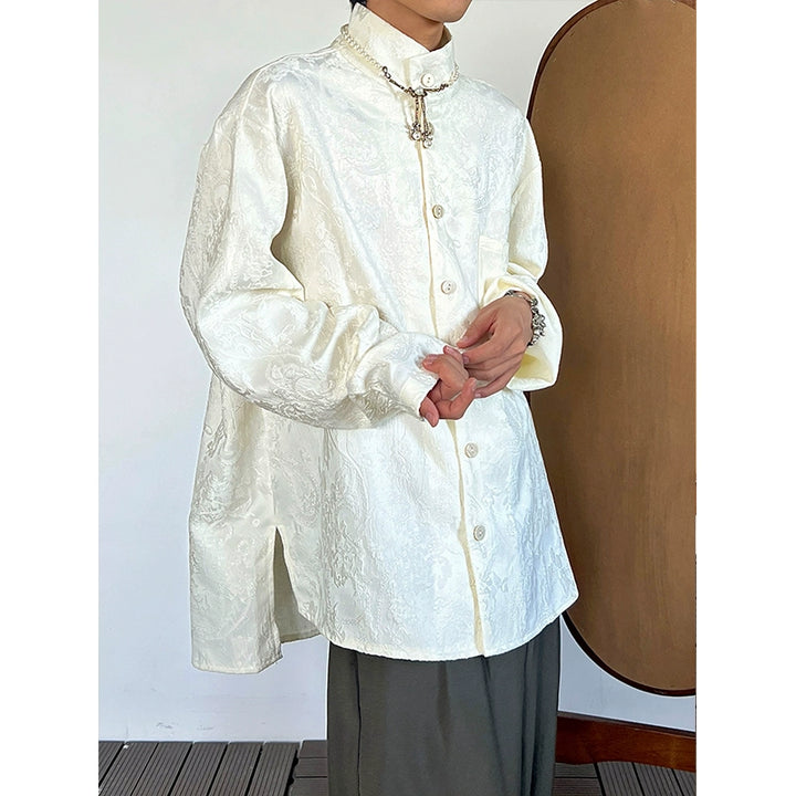 Embroidered Jacquard Stand Collar Shirt