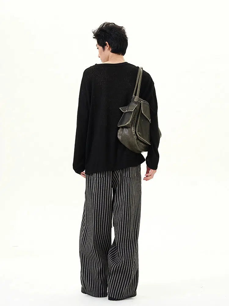 Retro Striped Loose Wide-Leg Casual Pants-The Korean Fashion