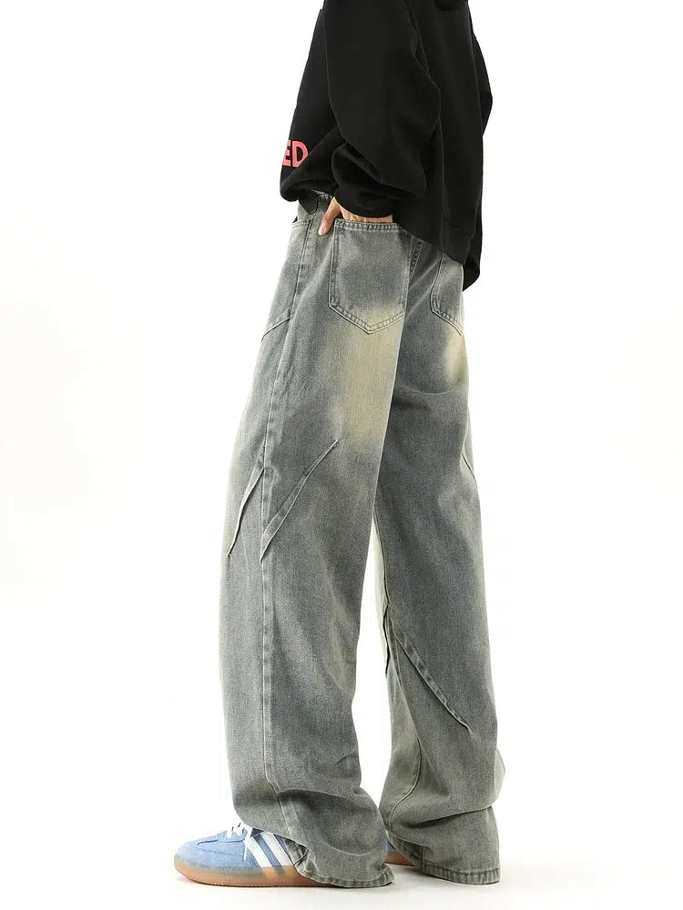 Retro Distressed Wide-Leg Jeans Pants-The Korean Fashion