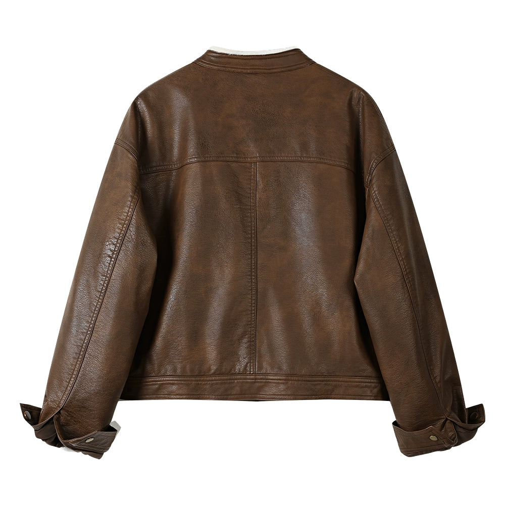 Shearling Lining Retro Leather Jacket