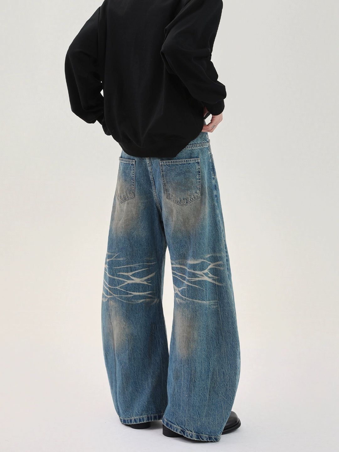 Distressed Ink-Splashed Straight-Leg Jeans