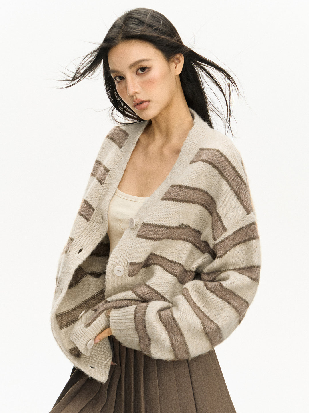 Striped Knitted Cardigan Sweater