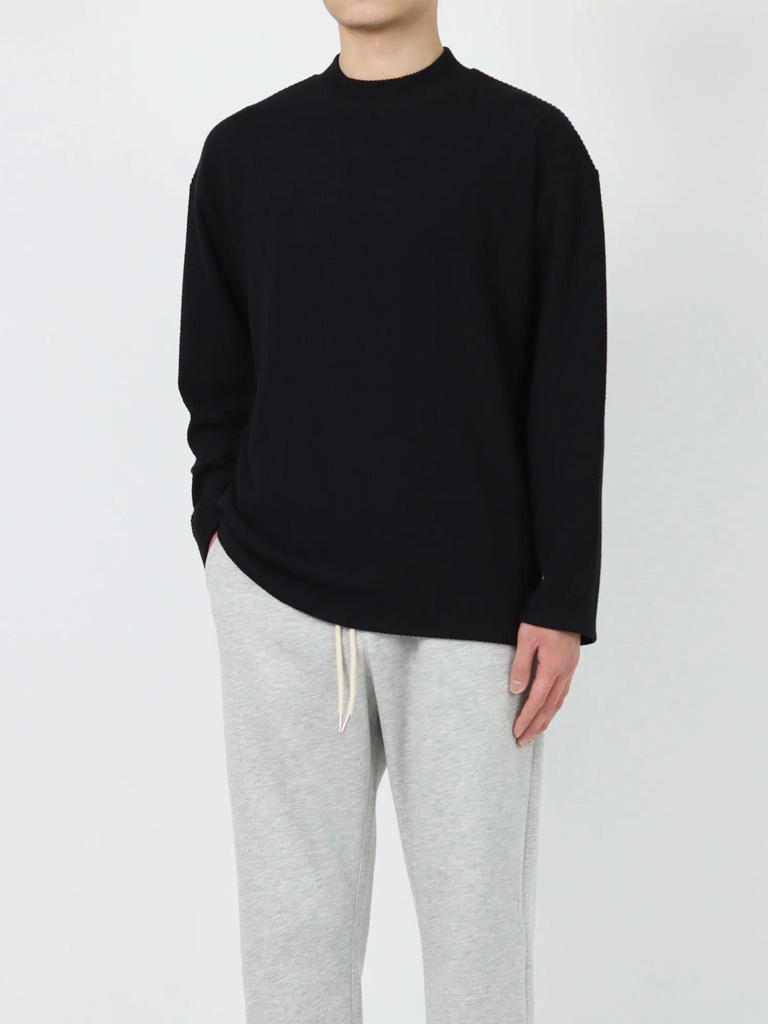 Textured Mid-neck Long-sleeve Pullover