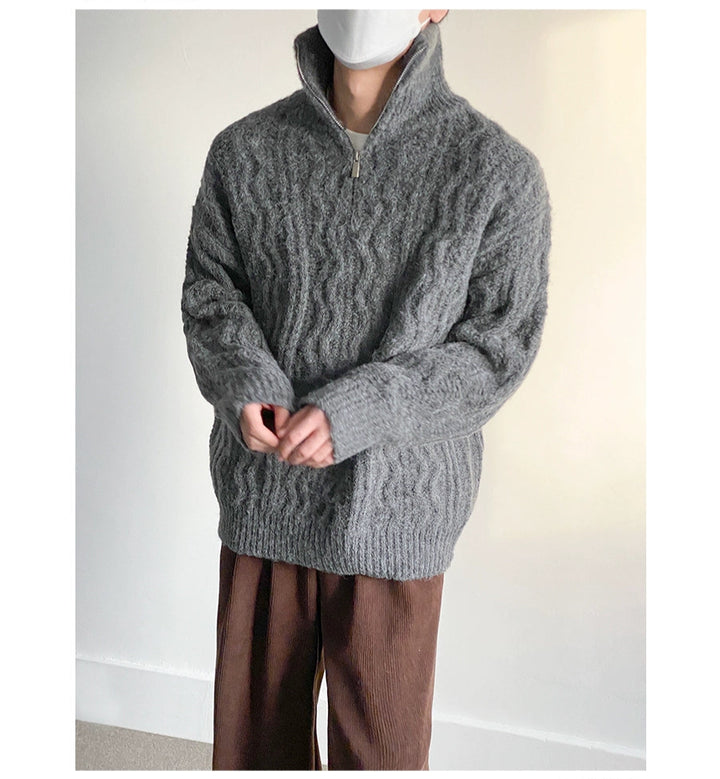 Stand Collar Cable Knit Sweater