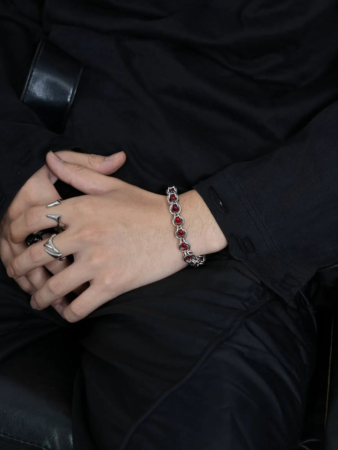 High-End Gothic Chain Bracelet with Ruby Accents-The Korean Fashion