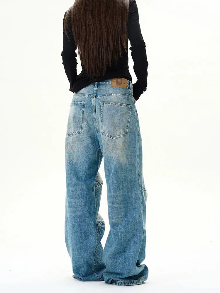 Retro Pleated Wide-Leg Loose Jeans Pants-The Korean Fashion