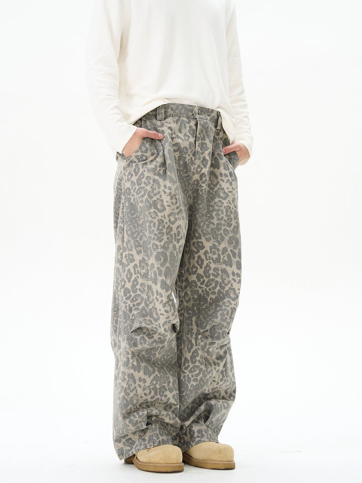 Wide-leg Straight Leopard Print Pants