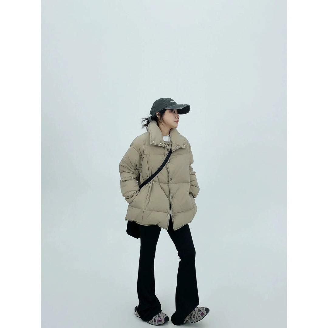 Minimalist Down Jacket with Thick Collar-The Korean Fashion