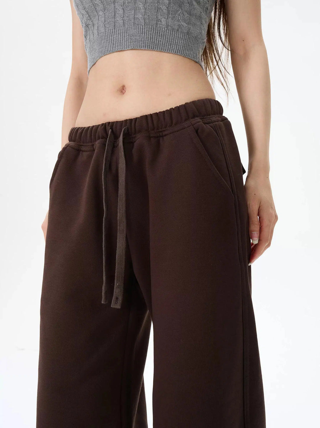 Casual Drawstring Sweatpants with Velvet Lining-The Korean Fashion