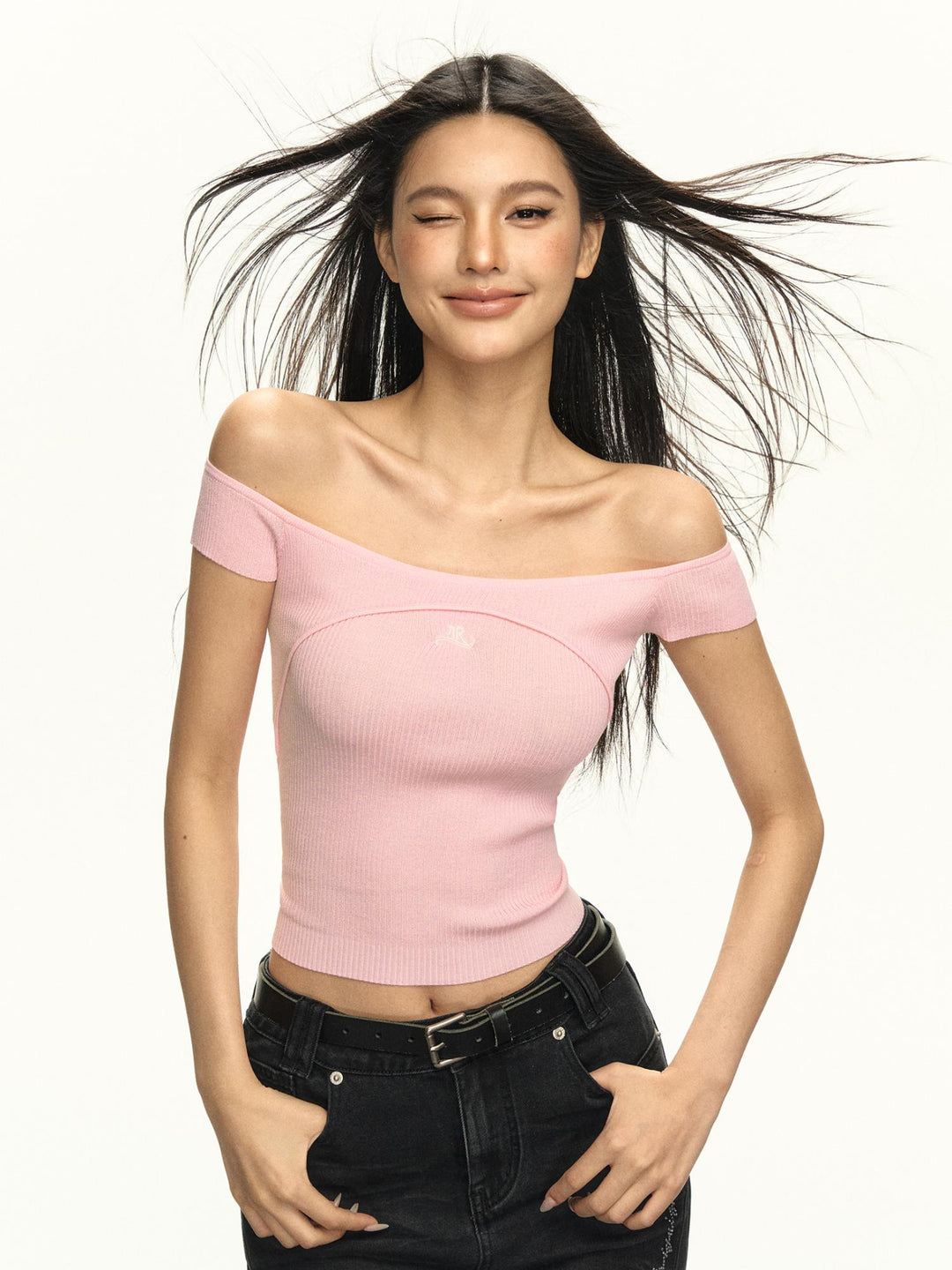 One Shoulder Slim Fit Turtleneck Top