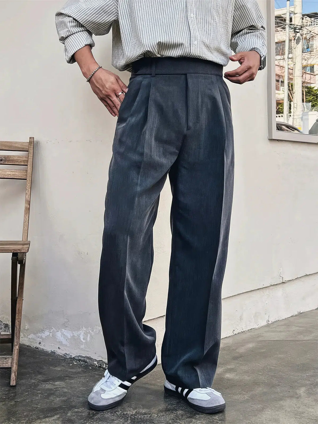 Wide-Leg Casual Pants with Straight Fit-The Korean Fashion