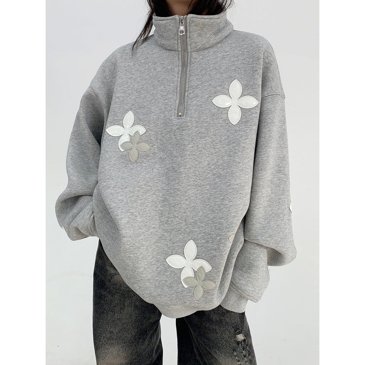 Leather Embroidery Stand Collar Hoodie