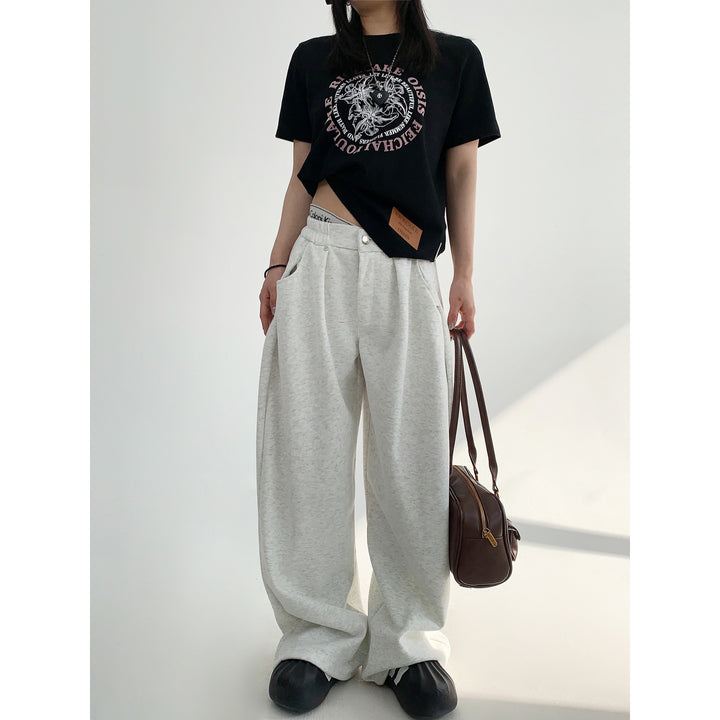 Pleated Wide-Leg Casual Pants