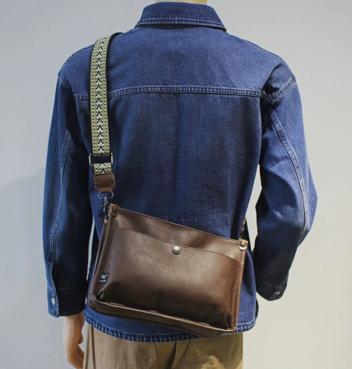 Multi-Pocket Leather Messenger Bag