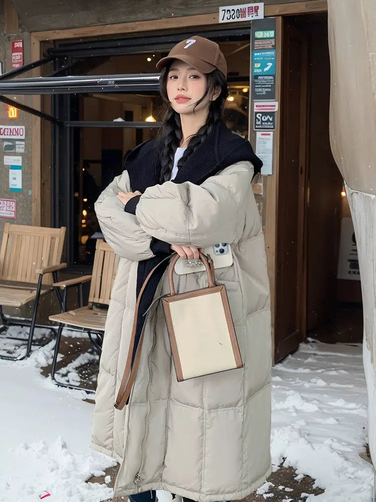 Mid-Length White Duck Down Jacket - Two-Piece Winter Style-The Korean Fashion