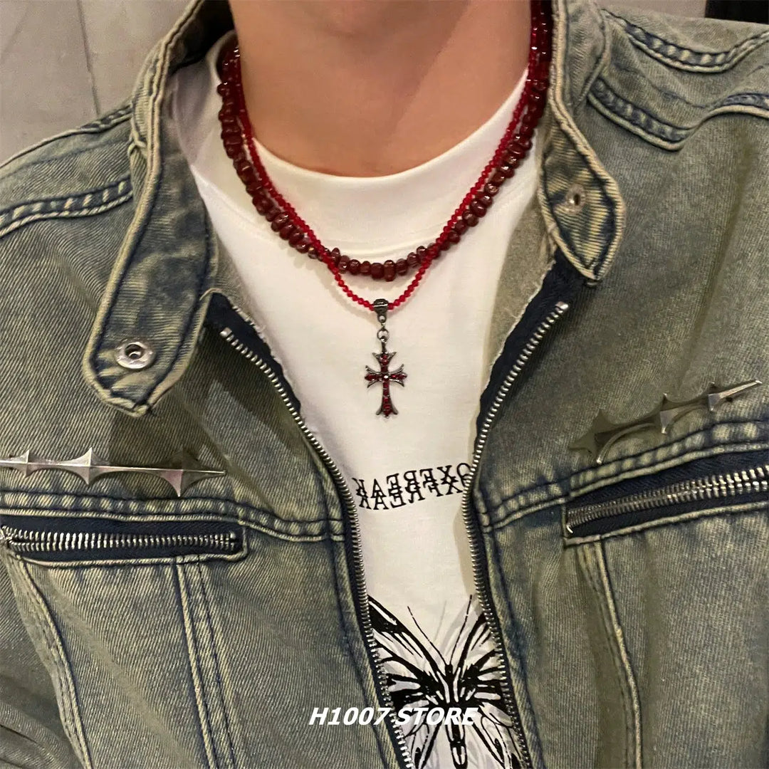 Beaded Cross Pendant Necklace