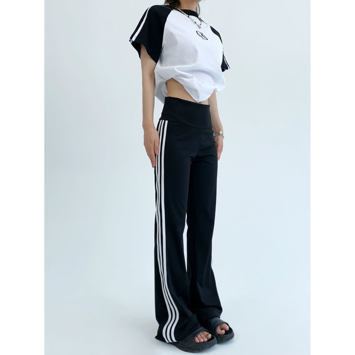 Flared High-Waist Elastic Casual Pants