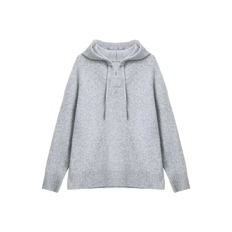 Drawstring Hooded Wool Knit Sweater