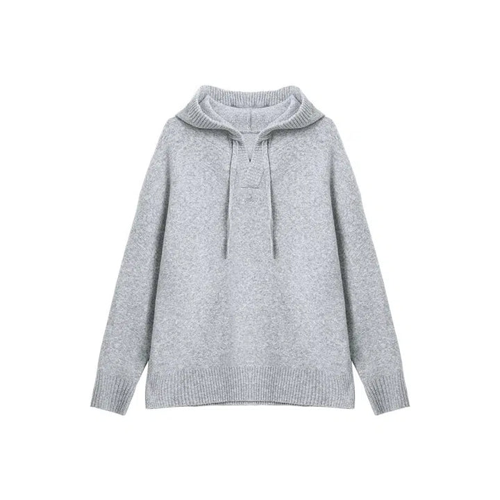 Drawstring Hooded Wool Knit Sweater