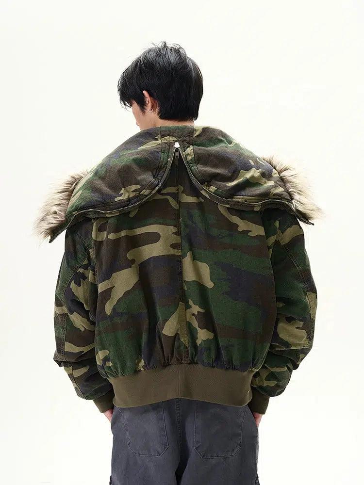 Camouflage Fur Hood Pilot Jacket-The Korean Fashion