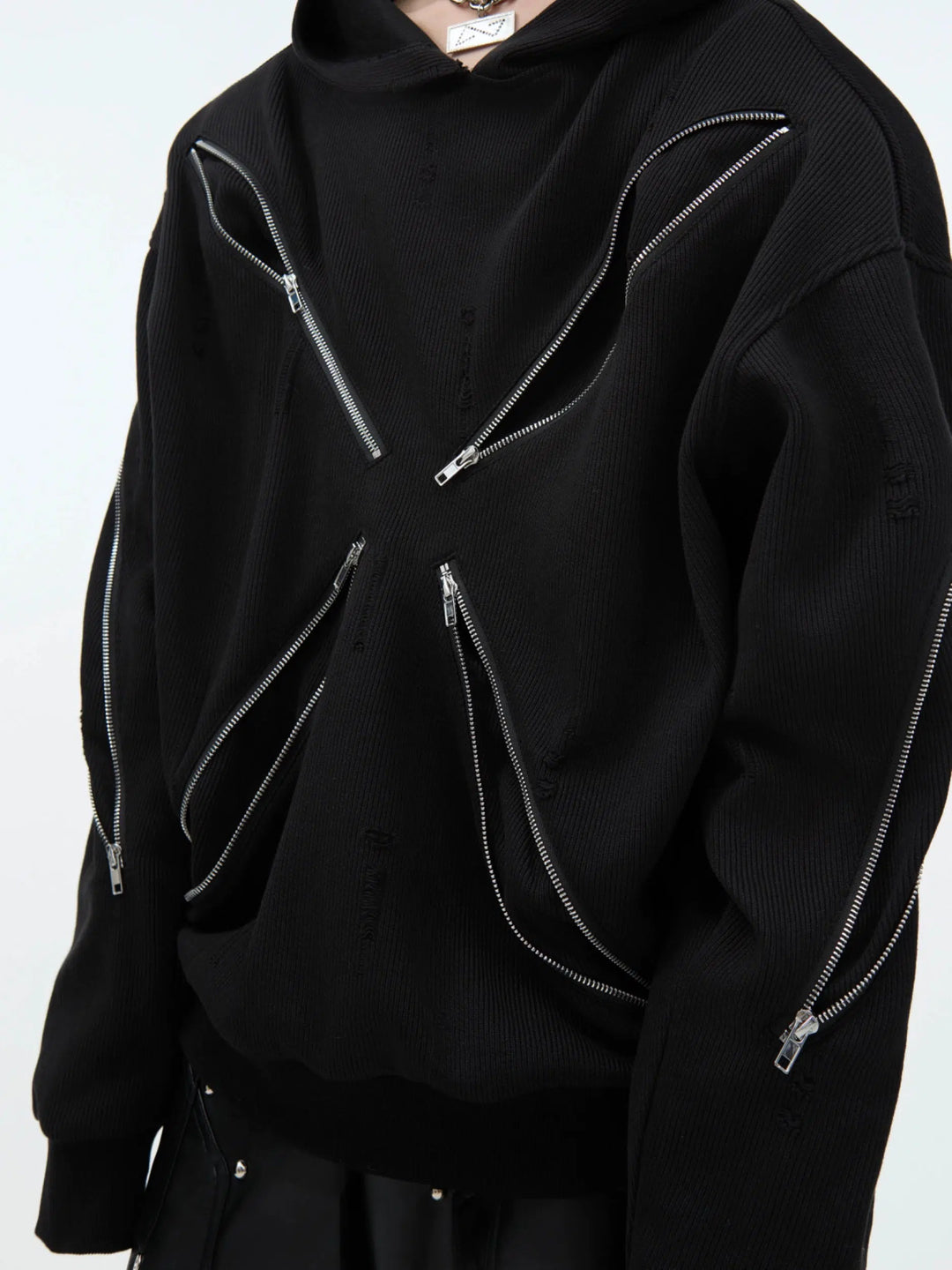 Deconstructed Zipper Knitted Hoodie-The Korean Fashion