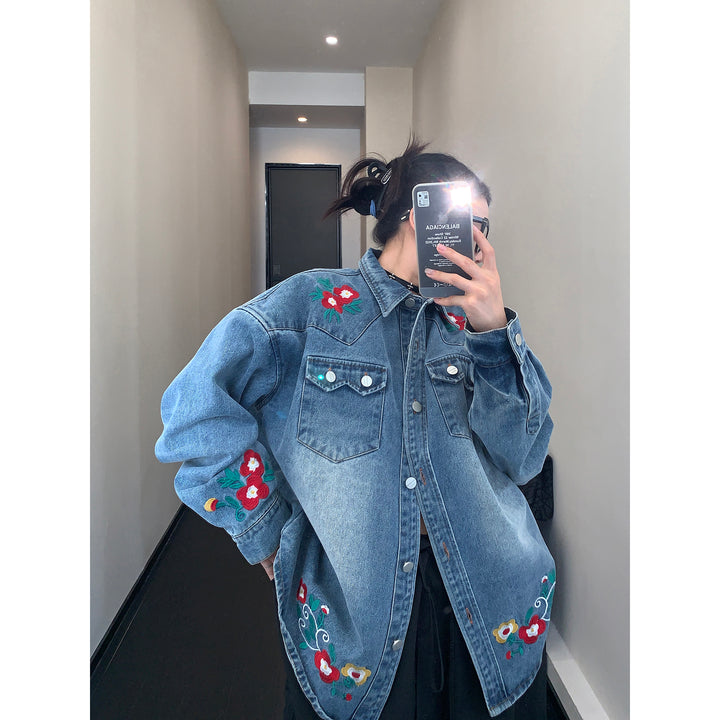 Distressed Embroidered Denim Jacket