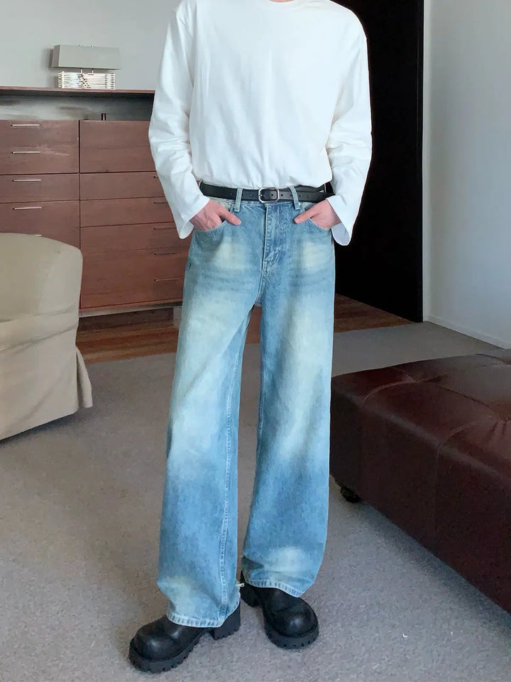 Straight Leg Washed Denim Pants-The Korean Fashion