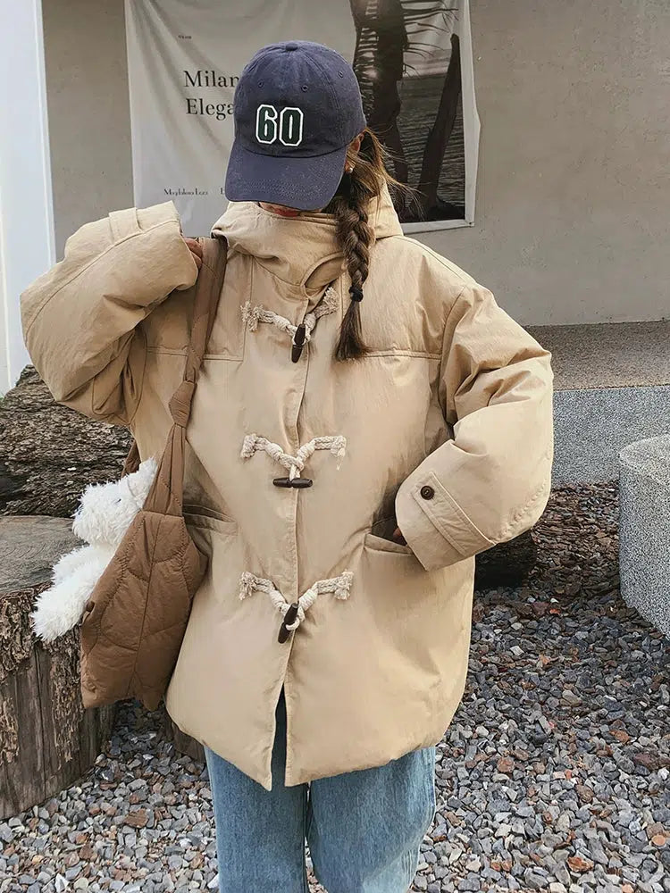 Short Horn Button Down Duck Down Jacket-The Korean Fashion